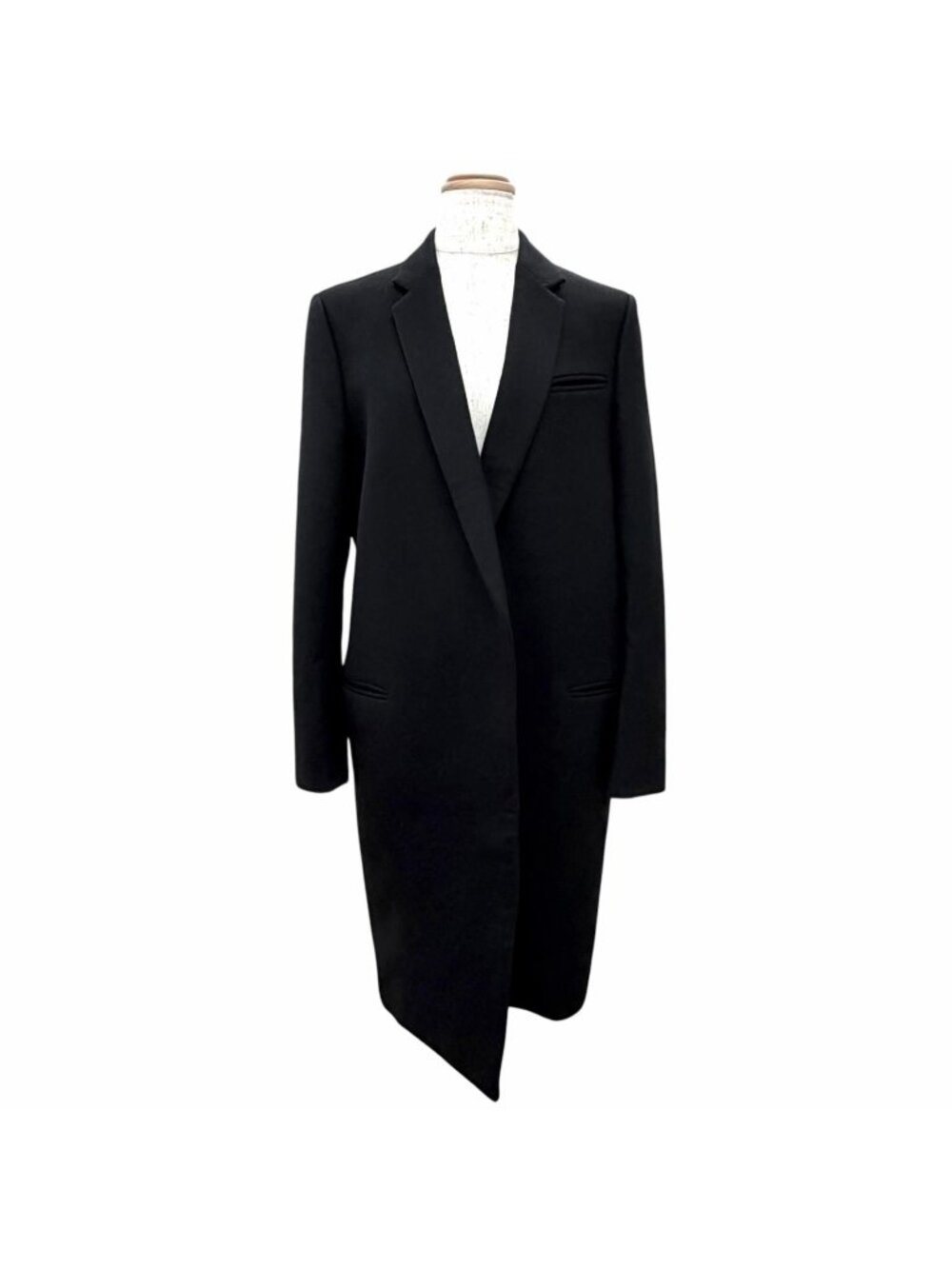 Celine Wool 100% Phoebe Philo Era Crombie Coat Buttonless Long Black 36